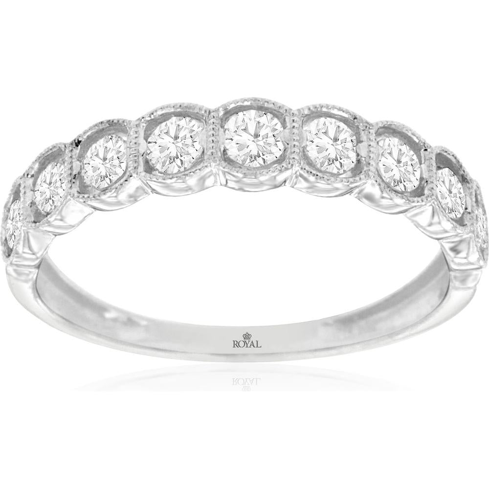 14K White Gold Diamond Wedding Band with Prong-Set Round Brilliant-Cut Diamonds - 0.50 Carats Total Diamond Weight