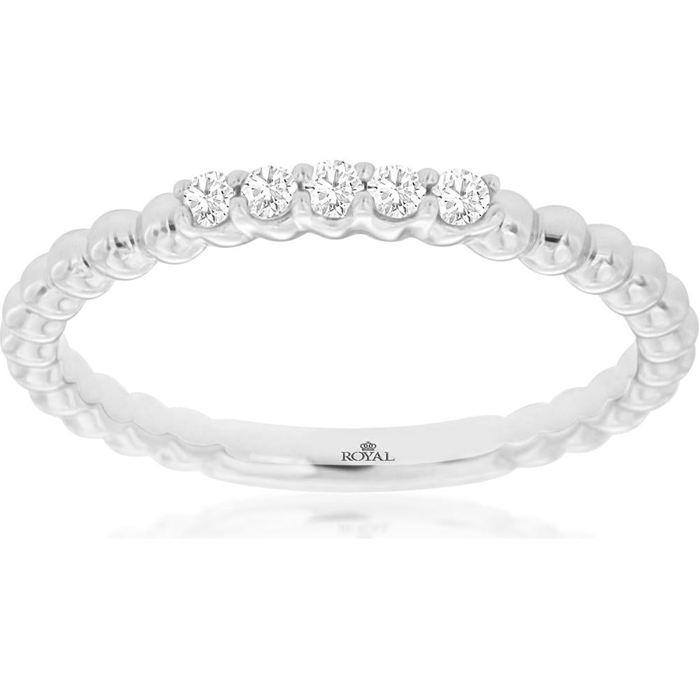 14K White Gold Diamond Wedding Band with Prong Set Round Diamonds - 0.11 Carats Total Diamond Weight