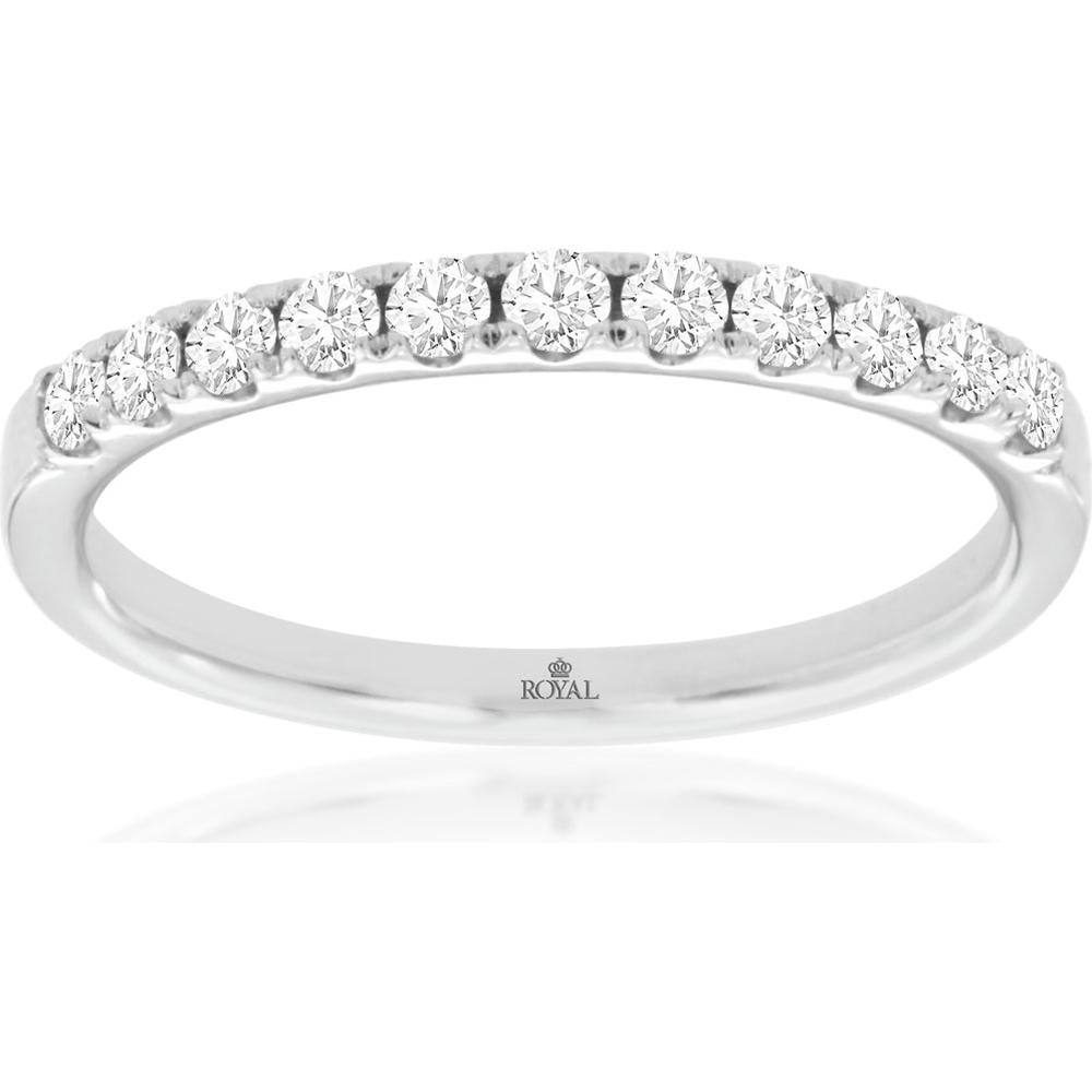 14K White Gold Diamond Wedding Band with Prong-Set Round Diamonds - 0.33 Carat Total Diamond Weight - Royal Jewelry