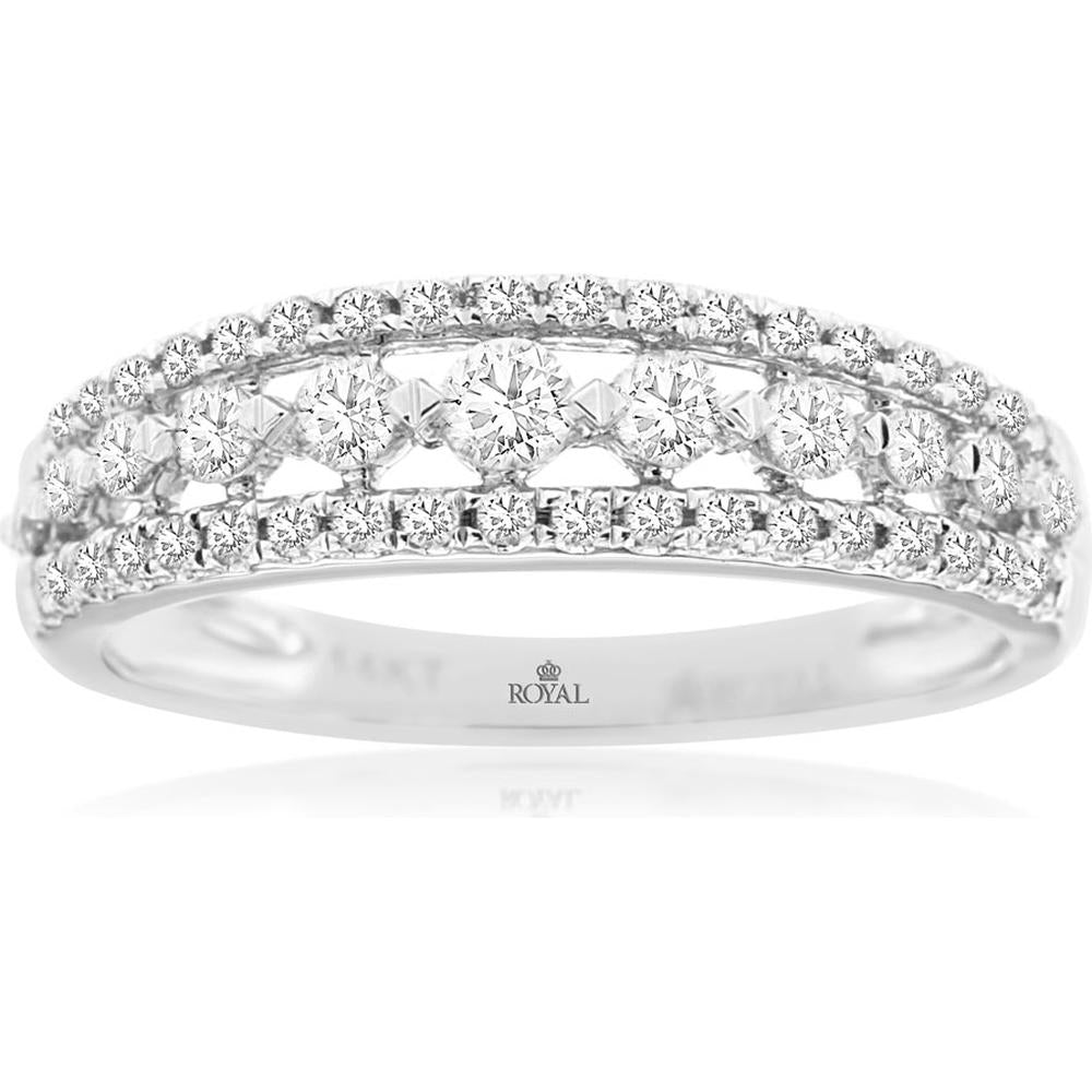 14K White Gold Diamond Wedding Band with Prong-Set Round Diamonds - 0.50 Carats Total Diamond Weight