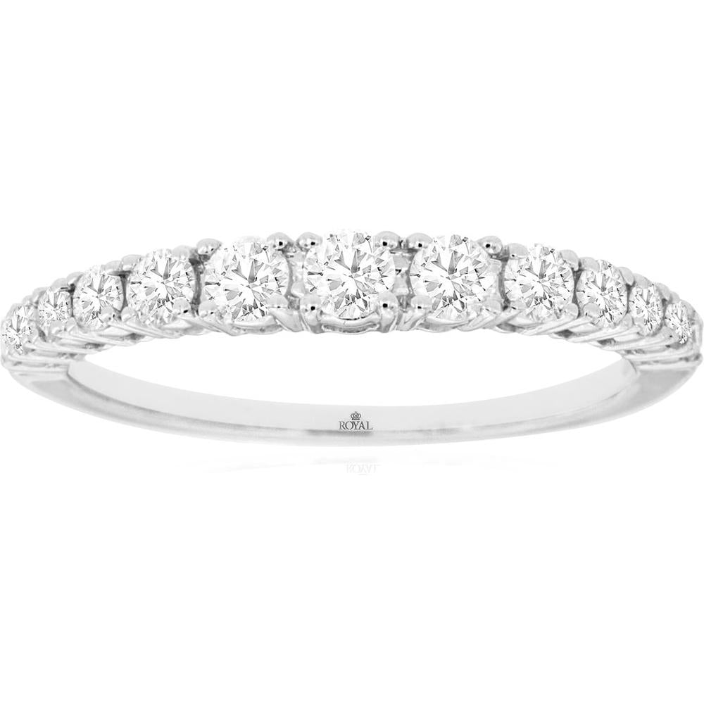 14K White Gold Diamond Wedding Band with Prong-Set Round Diamonds - 0.53 Carat Total Diamond Weight - Royal Jewelry
