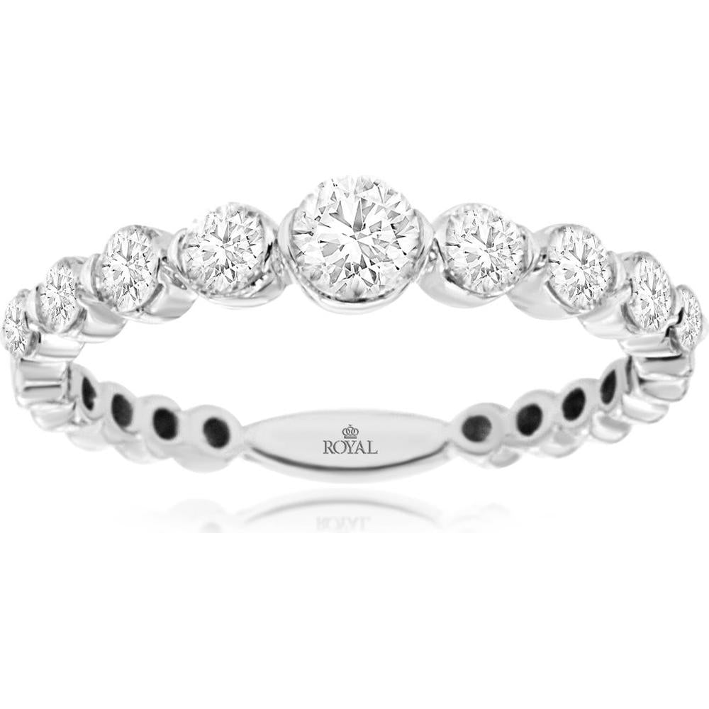 14K White Gold Diamond Wedding Band with Prong Set Round Diamonds - 0.73 Carats Total Diamond Weight