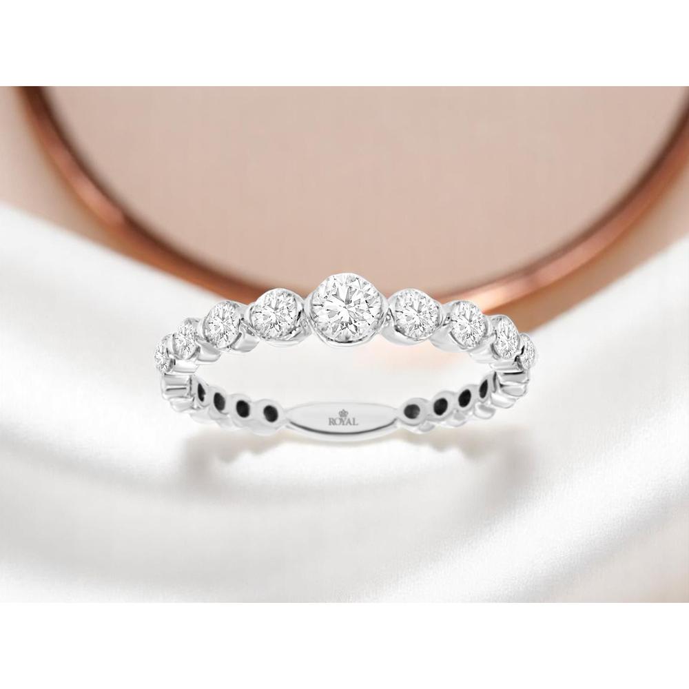 14K White Gold Diamond Wedding Band with Prong Set Round Diamonds - 0.73 Carats Total Diamond Weight