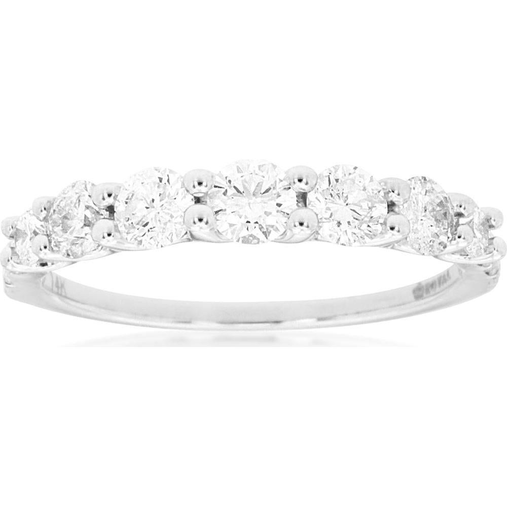 14K White Gold Diamond Wedding Band with Prong Set Round Diamonds - 1.00 Carats Total Diamond Weight