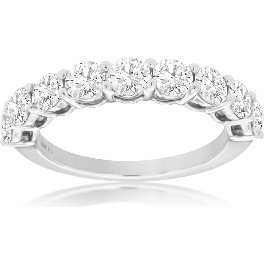 14K White Gold Diamond Wedding Band with Prong Set Round Diamonds - 1.80 Carats Total Diamond Weight