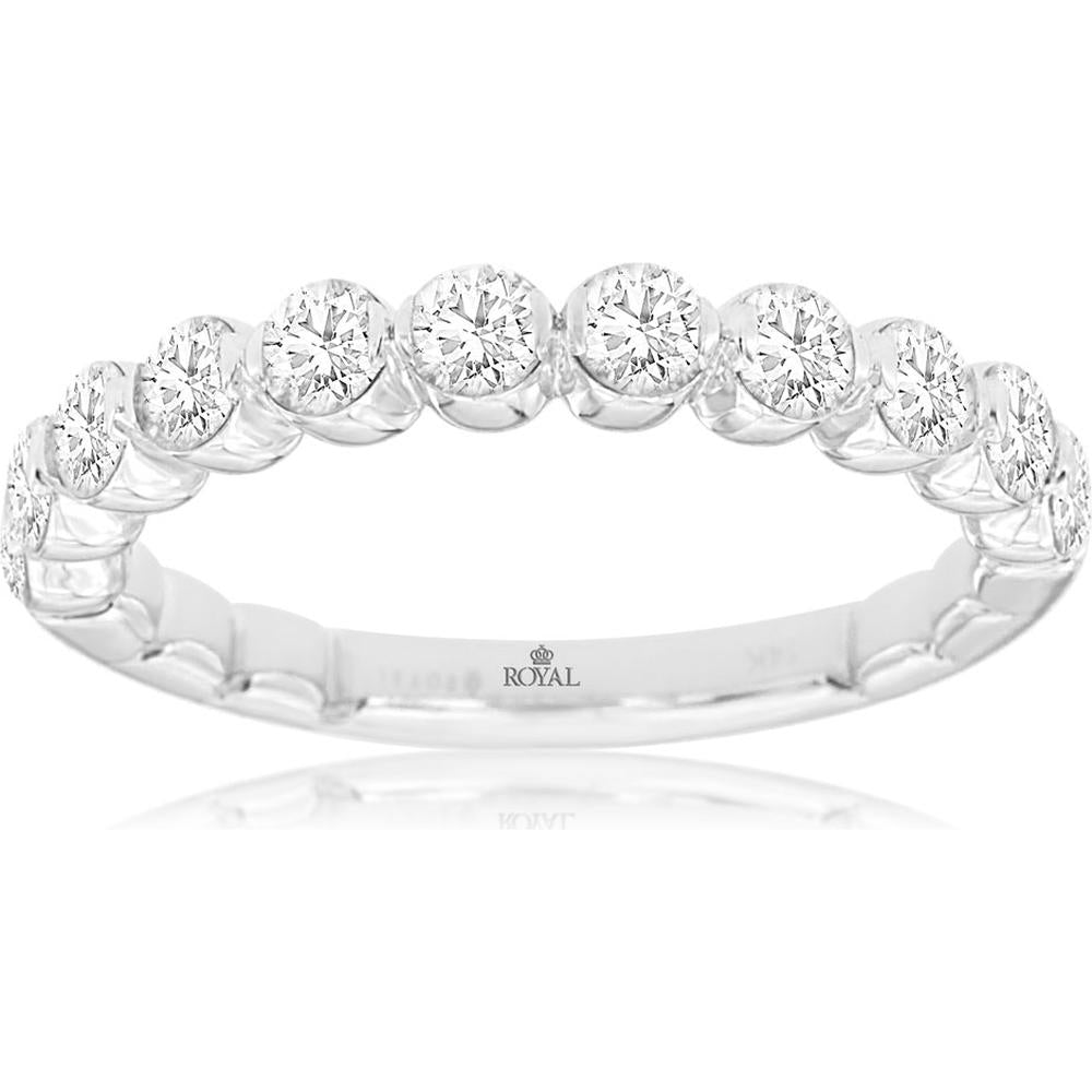 14K White Gold Diamond Wedding Band with Prong-Set Round Diamonds - 1 Carats Total Diamond Weight