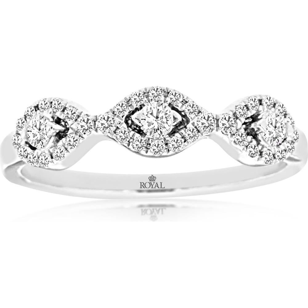 14K White Gold Diamond Wedding Band with Round Brilliant Cut Halo Diamonds - 0.3 Carats Total Diamond Weight