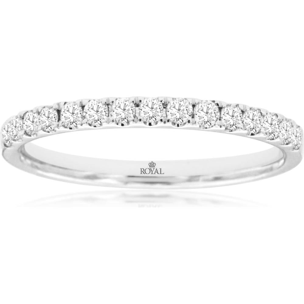 14K White Gold Diamond Wedding Band with Round Brilliant Cut Stones in Shared Prong Setting - 0.28 Carat Total Diamond Weight - Royal Jewelry