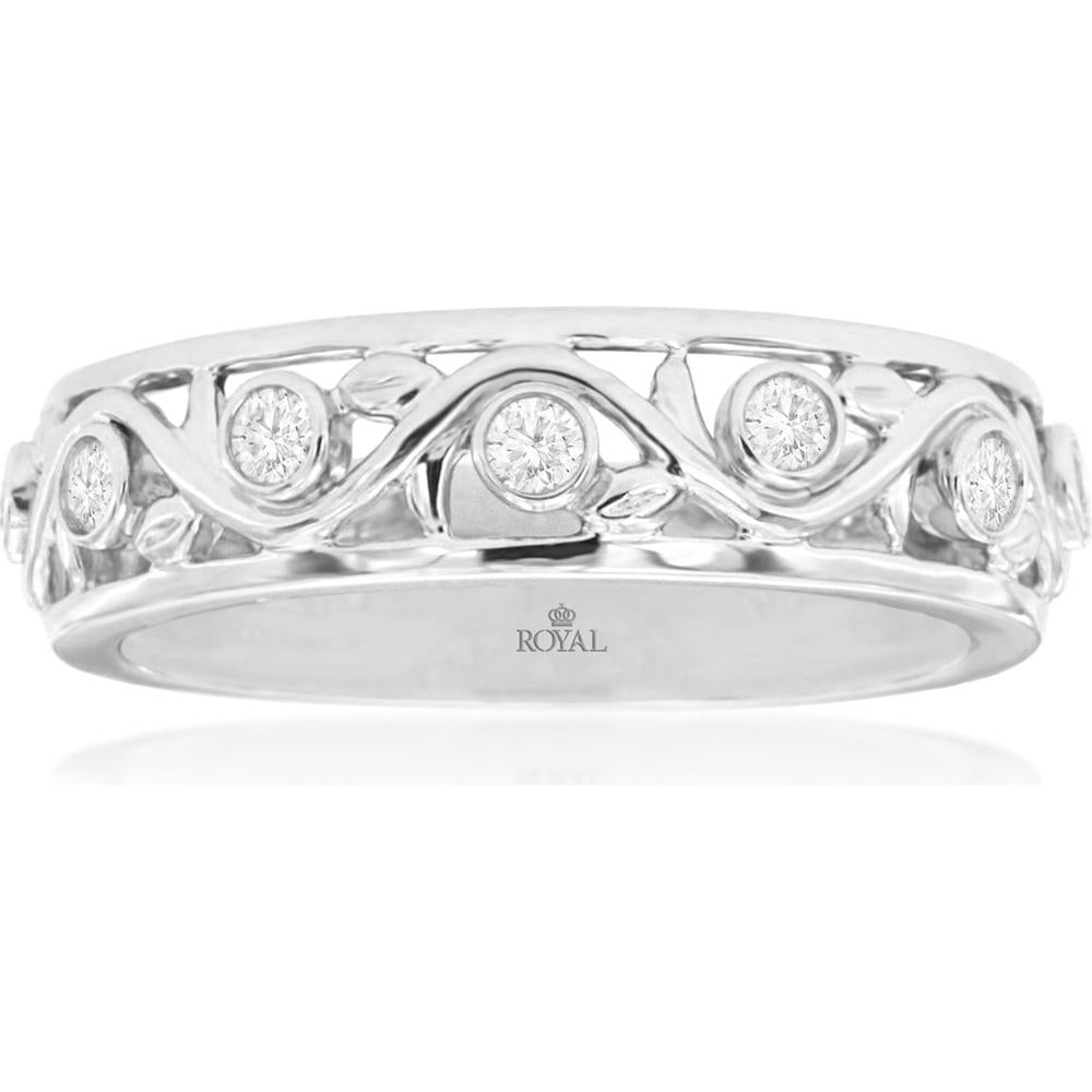 14K White Gold Diamond Wedding Band with Round Cut Diamonds - 0.20 Carats Total Diamond Weight
