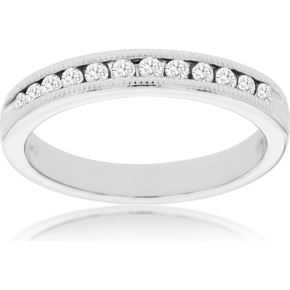 14K White Gold Diamond Wedding Band with Round Diamonds - 0.25 Carats Total Diamond Weight