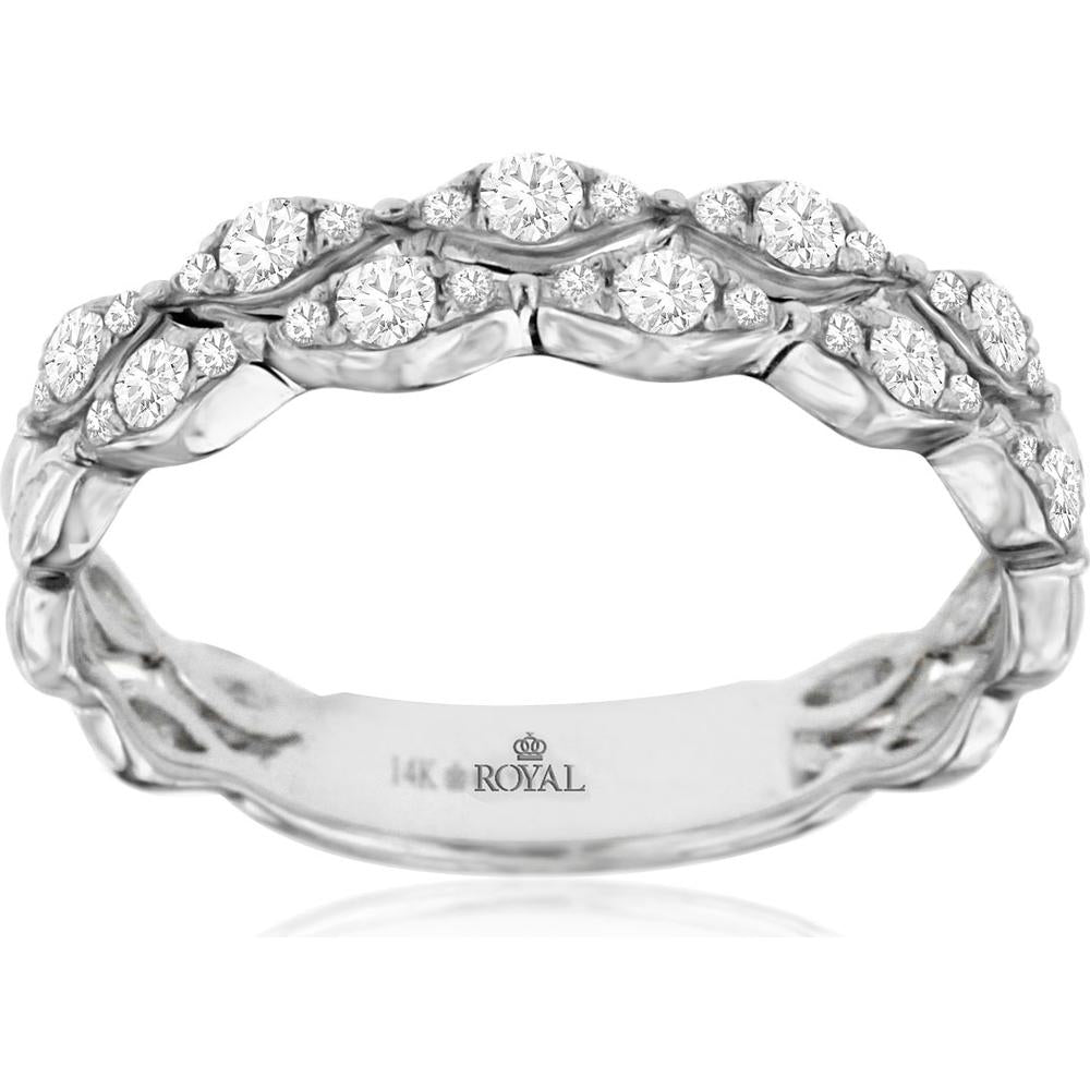 14K White Gold Diamond Wedding Band with Round Diamonds - 0.36 Carats Total Diamond Weight
