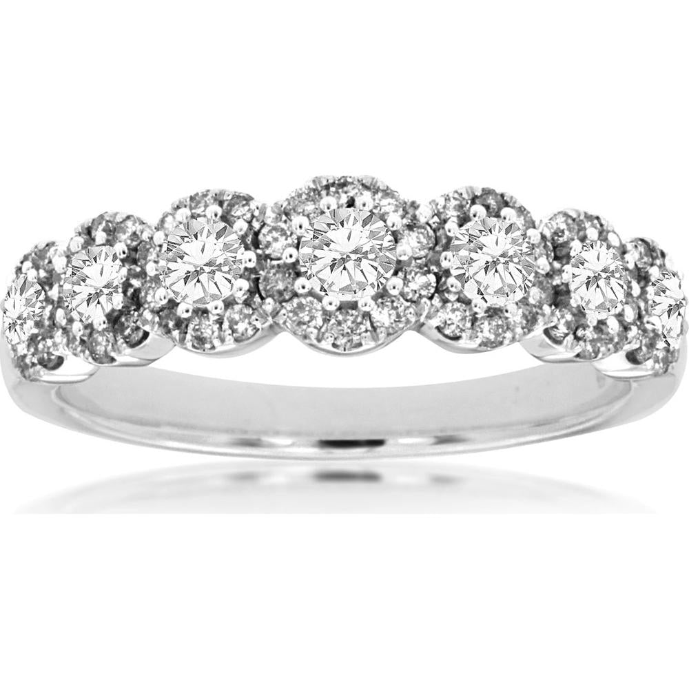14K White Gold Diamond Wedding Band with Round Diamonds - 0.75 Carats Total Diamond Weight