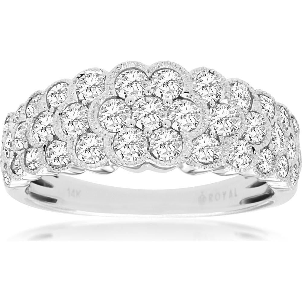 14K White Gold Diamond Wedding Band with Round Diamonds - 1.33 Carats Total Diamond Weight