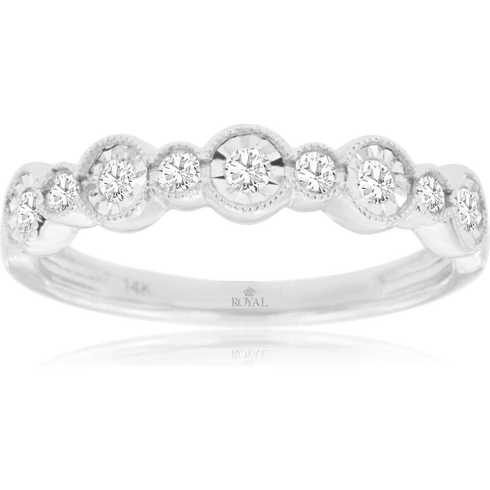 14K White Gold Diamond Wedding Band with Round Diamonds and Milgrain-Inspired Circle Stations - 0.25 Carat Total Diamond Weight - Royal Jewelry