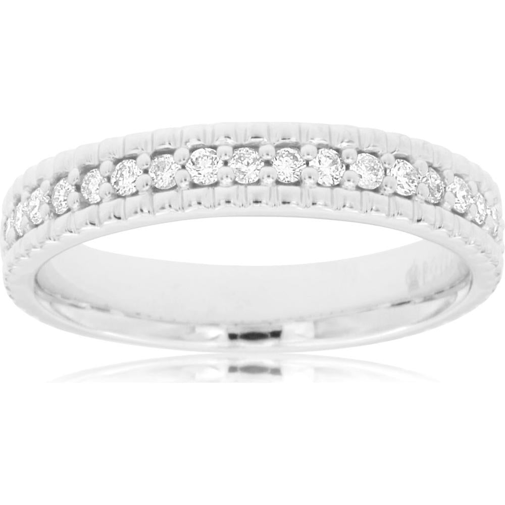 14K White Gold Diamond Wedding Band with Round Diamonds and Milgrain-Inspired Detail - 0.26 Carat Total Diamond Weight - Royal Jewelry