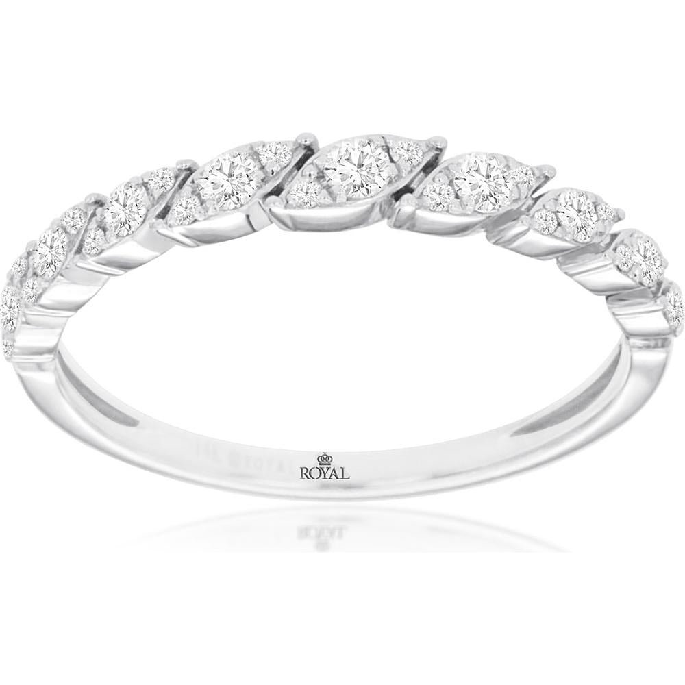 14K White Gold Diamond Wedding Band with Round Diamonds in Marquise-Inspired Leaf Motifs - 0.29 Carat Total Diamond Weight - Royal Jewelry