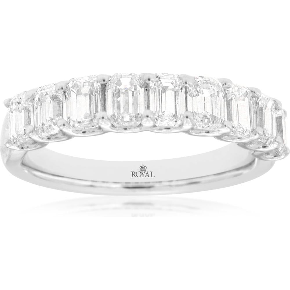 14K White Gold Diamond Wedding Band with Shared Prong Set Emerald Cut Diamonds - 1.80 Carat Total Weight - Royal Jewelry