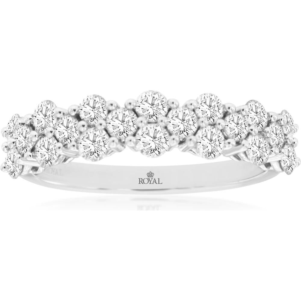 14K White Gold Diamond Wedding Band with Shared-Prong Set Round Brilliant Diamonds - 1.10 Carat Total Diamond Weight - Royal Jewelry