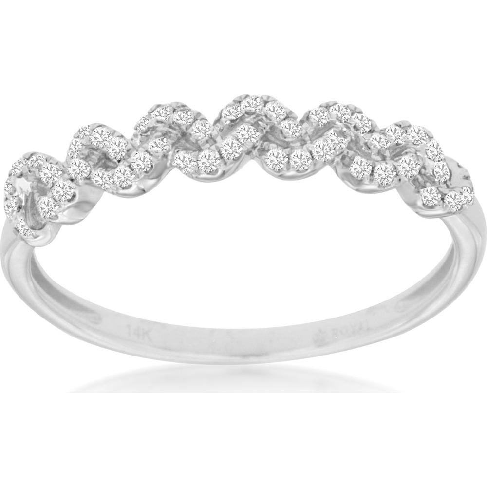 14K White Gold Diamond Wedding Band with Wavy Diamond Accents - 0.15 Carats Total Diamond Weight
