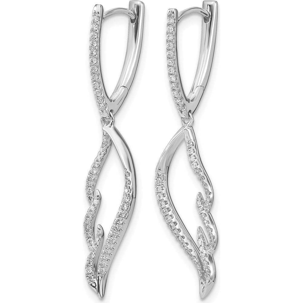 14K White Gold Diamond Wing Hinged Hoop Dangle Earrings - 0.014 Carat Total Diamond Weight by Monteluci Fine Jewelry