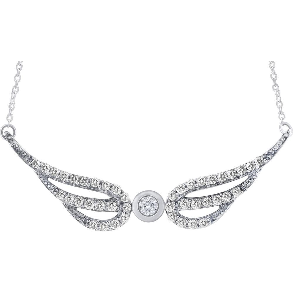 14K White Gold Diamond Wing Pendant Necklace with 0.25 Carats Total Diamond Weight