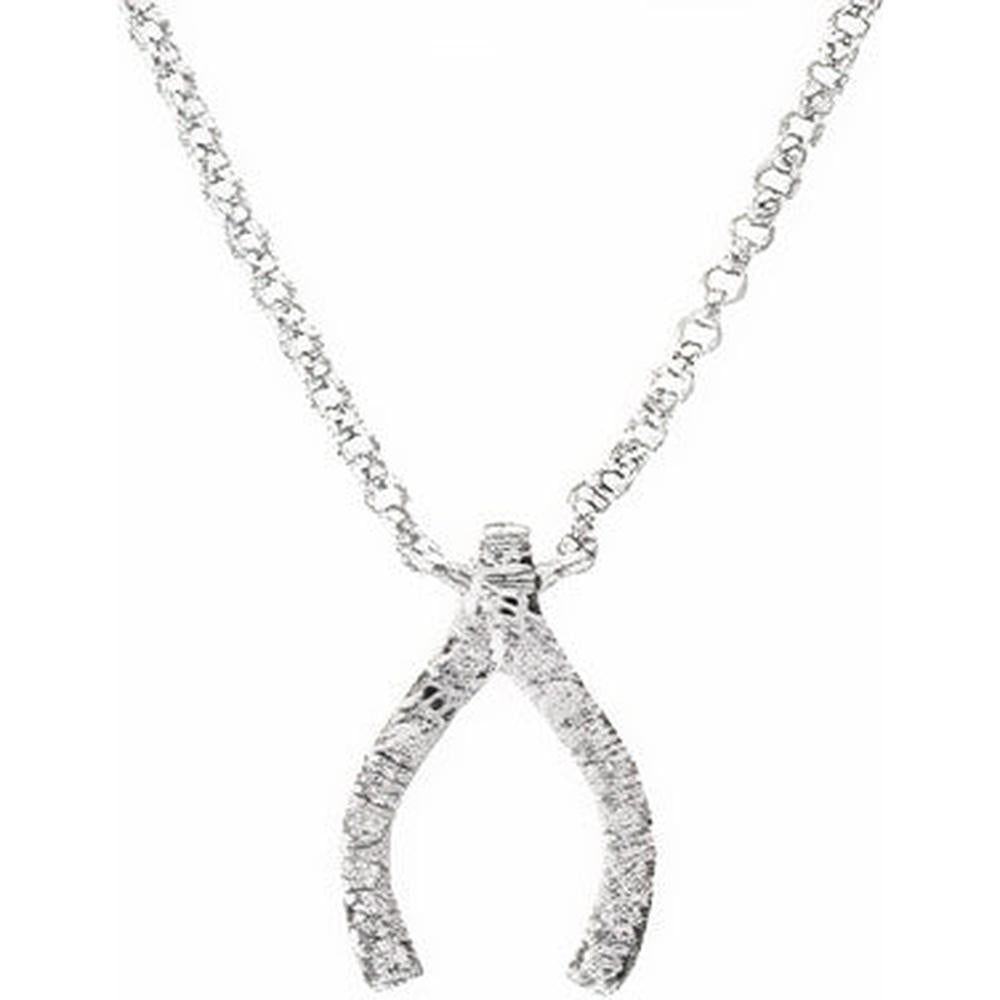 14K White Gold Diamond Wishbone Pendant Necklace with 0.07 Carats Total Diamond Weight