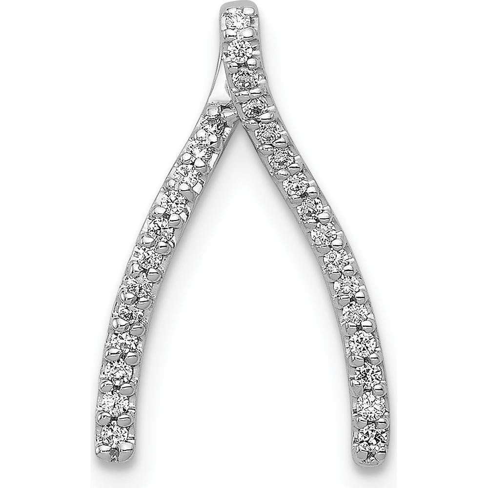 14K White Gold Diamond Wishbone Pendant Slide with 1/8 Carat of Round Diamonds - 0.13 Carat Total Diamond Weight by Monteluci Fine Jewelry
