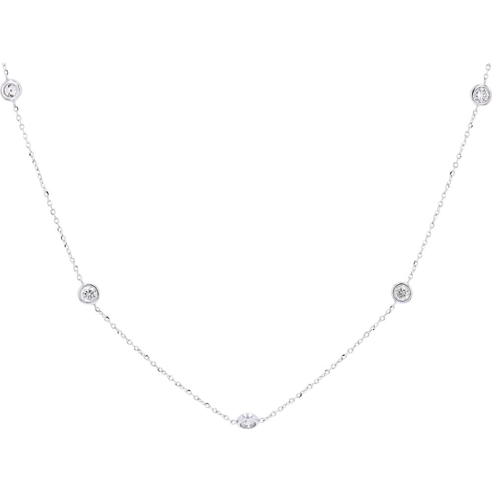 14K White Gold Diamonds By The Yard Necklace with Bezel Set Round Diamonds - 0.86 Carats Total Diamond Weight