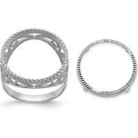14K White Gold Distinguished Coin Ring with Polished Diamond-cut and Twisted Wire Design - Holds 1/10 oz. American Eagle Coin by Numis Coin Jewelry