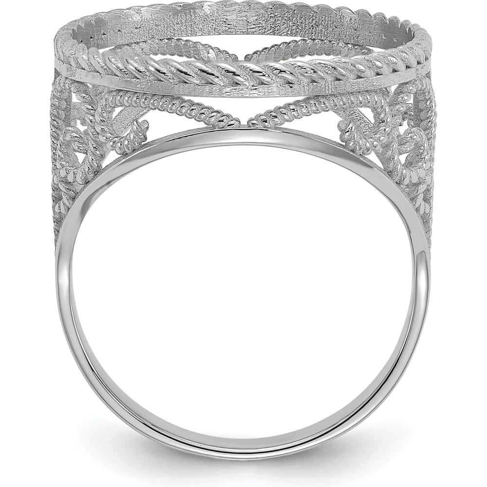 14K White Gold Distinguished Coin Ring with Polished Diamond-cut and Twisted Wire Design - Holds 1/10 oz. American Eagle Coin by Numis Coin Jewelry