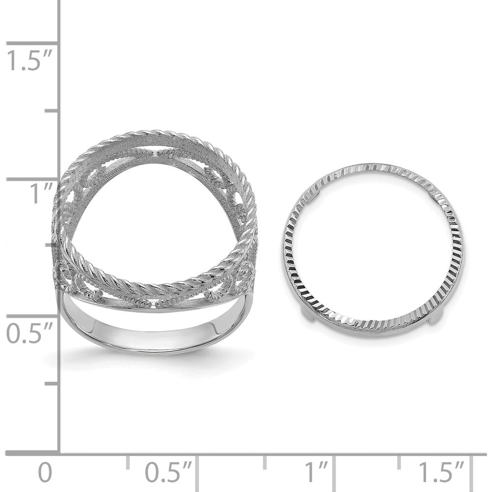 14K White Gold Distinguished Coin Ring with Polished Diamond-cut and Twisted Wire Design - Holds 1/10 oz. American Eagle Coin by Numis Coin Jewelry