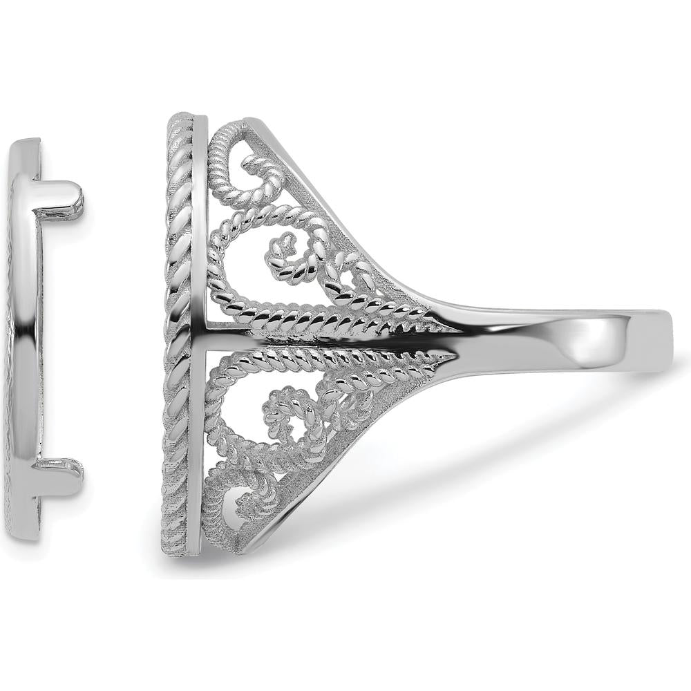 14K White Gold Distinguished Coin Ring with Polished Diamond-cut and Twisted Wire Design - Holds 1/10 oz. American Eagle Coin by Numis Coin Jewelry