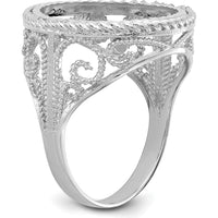 14K White Gold Distinguished Coin Ring with Polished Diamond-cut and Twisted Wire Design - Holds 1/10 oz. American Eagle Coin by Numis Coin Jewelry