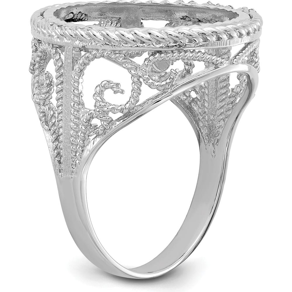 14K White Gold Distinguished Coin Ring with Polished Diamond-cut and Twisted Wire Design - Holds 1/10 oz. American Eagle Coin by Numis Coin Jewelry