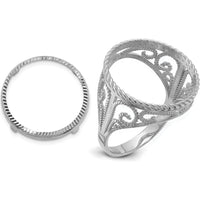 14K White Gold Distinguished Coin Ring with Polished Diamond-cut and Twisted Wire Design - Holds 1/10 oz. American Eagle Coin by Numis Coin Jewelry