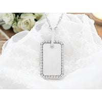 14K White Gold Dog Tag Pendant with Halo-Set Round Diamonds - 0.16 Carat Total Diamond Weight - Royal Jewelry