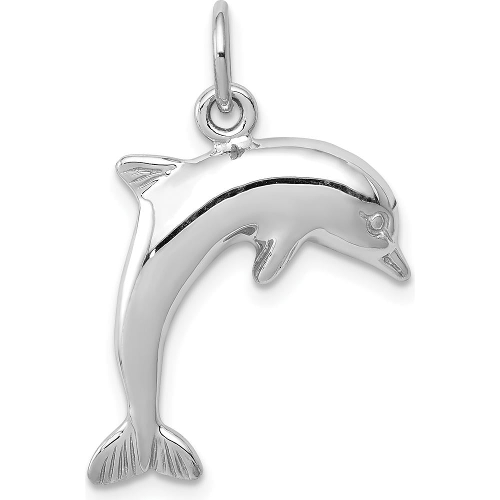14K White Gold Dolphin Charm Pendant with Rhodium Plating by 0
