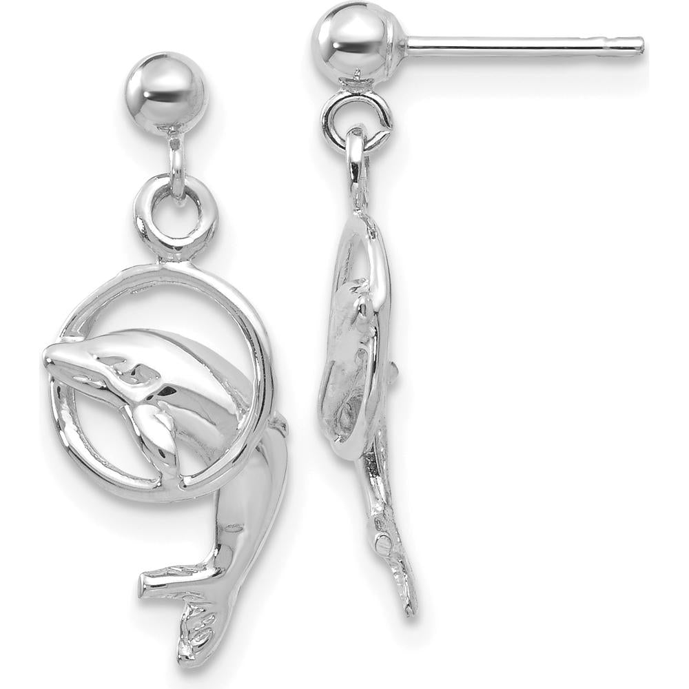 14K White Gold Dolphin Dangle Earrings with Polished Finish by Oro Pregiato