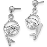 14K White Gold Dolphin Dangle Earrings with Polished Finish by Oro Pregiato