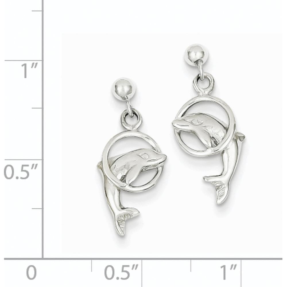 14K White Gold Dolphin Dangle Earrings with Polished Finish by Oro Pregiato