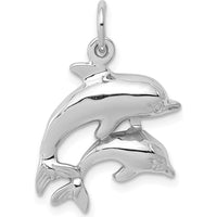 14K White Gold Dolphin Pair Charm Pendant with Rhodium Plating by 0
