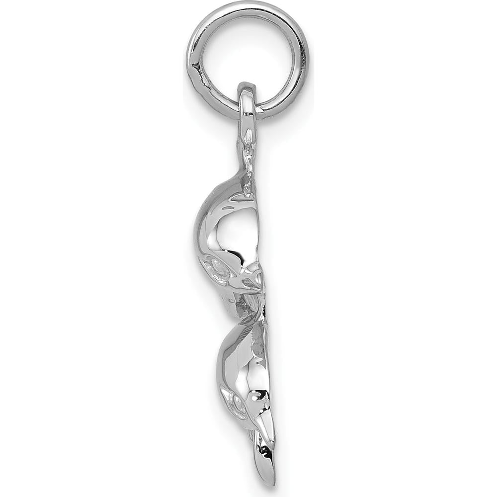 14K White Gold Dolphin Pair Charm Pendant with Rhodium Plating by 0