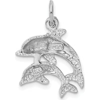14K White Gold Dolphin Pair Charm Pendant with Rhodium Plating by 0