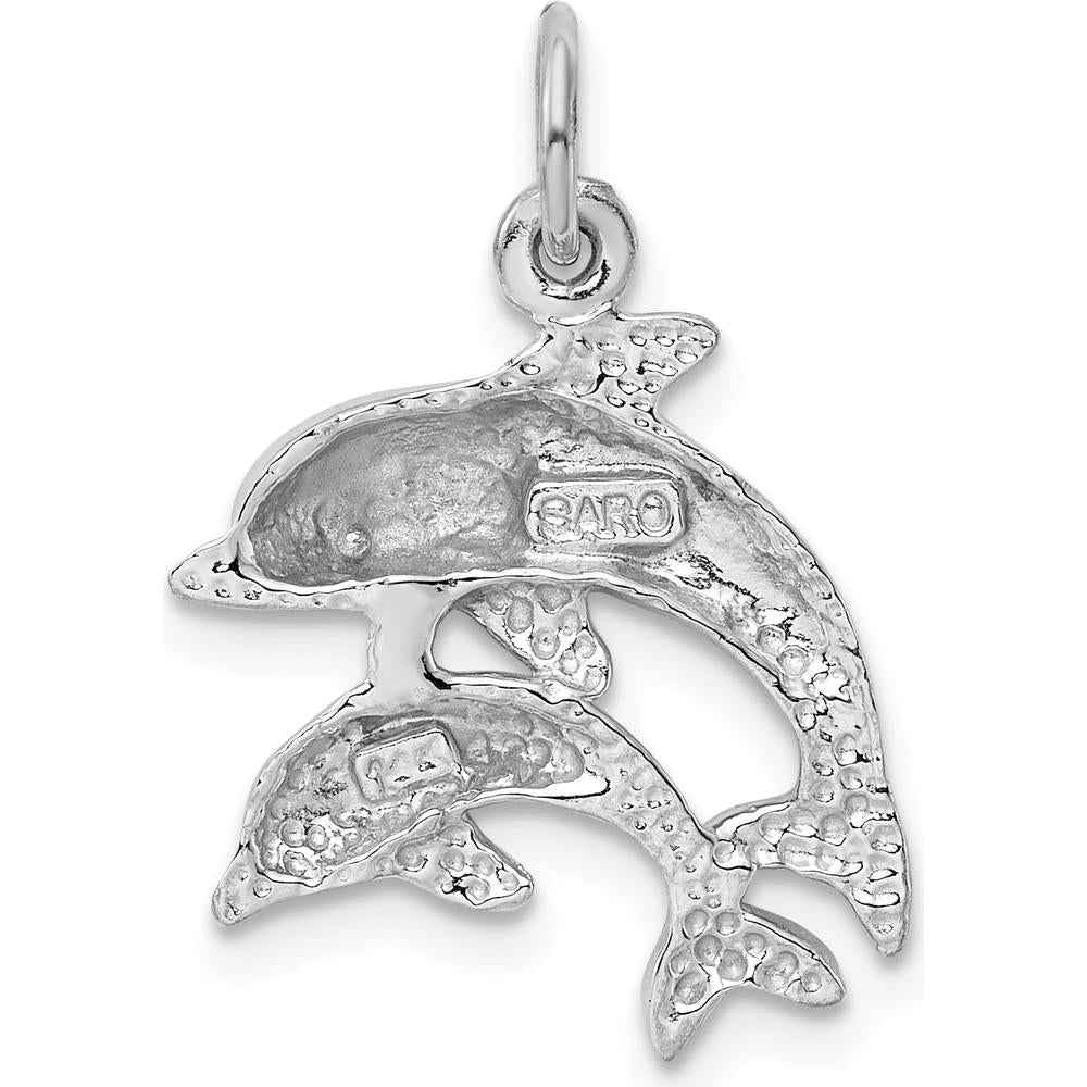14K White Gold Dolphin Pair Charm Pendant with Rhodium Plating by 0