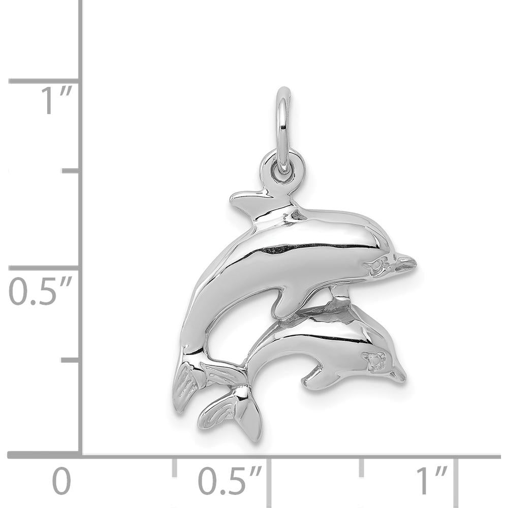 14K White Gold Dolphin Pair Charm Pendant with Rhodium Plating by 0