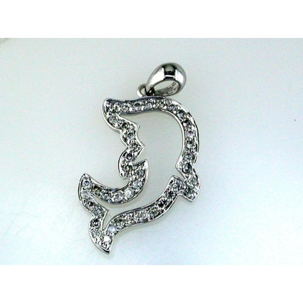 14K White Gold Dolphin Pendant with Round Diamonds - 0.25 Carat Total Diamond Weight - Royal Jewelry
