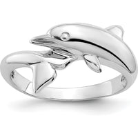 14K White Gold Dolphin Ring with Rhodium Plating and Tapered Band - Solid Casted Design by Oro Pregiato