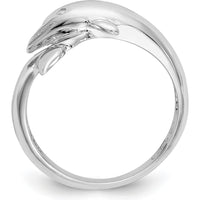 14K White Gold Dolphin Ring with Rhodium Plating and Tapered Band - Solid Casted Design by Oro Pregiato