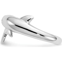 14K White Gold Dolphin Ring with Rhodium Plating and Tapered Band - Solid Casted Design by Oro Pregiato