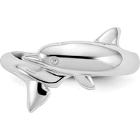 14K White Gold Dolphin Ring with Rhodium Plating and Tapered Band - Solid Casted Design by Oro Pregiato